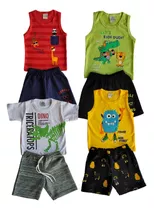 Kit 8 Peças Conjuntos Roupa Infantil Menino Camiseta Bermuda