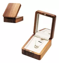 Caja De Madera Nogal Colgante Collar Con Espejo Portátil