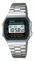 Reloj Retro Casio A168wa-1wdf Acero Inoxidable Unisex Color De La Correa Plateado Color Del Bisel Plateado Color Del Fondo Gris/negro/azul