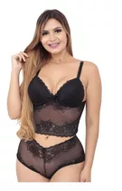 Conjunto Lingerie Sexy Calcinha E Sutiã Cropped C/bojo Renda