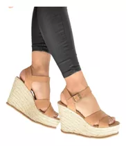 Sandalias Mujer Plataforma Taco Chino Cuero Vacuno Y Yute