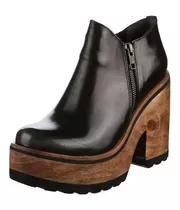 Bota De Cuero Vacuno Charol Con Plataforma De Madera Liviana