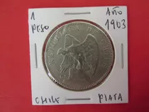 Antigua Moneda Republica De Chile 1 Peso De Plata Año 1903