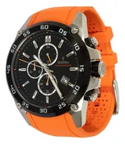 Reloj Festina F20330/4 Naranja Hombre Color De La Correa Plateado