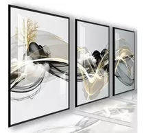 Quadros Decorativos Sala Abstrato Linha Gold Luxo Promoção