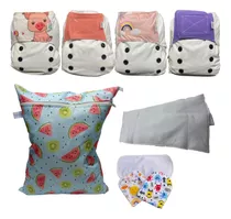 Pack 4 Pañales De Tela + Complementos + Wetbag - Ecopack