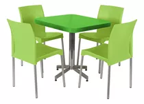 Mesa Con Sillas Para Restaurante Bar Cafetería Cocina Ec75vi Color Verde