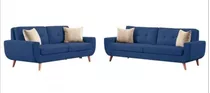 Sofá, Sala, Mueble  Mueble 3-2 Vintage Color Azul Acero Diseño De La Tela Terciopelo