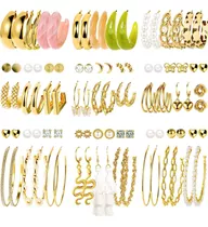 45 Pares Aretes Mujer Oro Pendientes Joyeria Largo Broquel