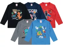 5 Camisetas Manga Longa Infantil Menino Inverno Frio Atacado