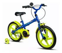 Bicicleta Infantil Aro 16 Rock V-brake Com Câmara Verden Cor Azul / Verde Limão