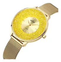 Relógio Backer Feminino Dourado Fashion Com Pedras 14030145f