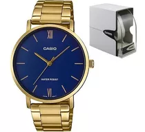 Reloj Casio Acerado Clásico Mtp-vt01g-2budf Color De La Correa Dorado Color Del Bisel Dorado Color Del Fondo Azul