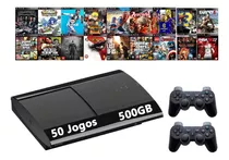 Playstation 3 Super Slim Ps3 500gb Standard + Jogos + Controle + Nf-e + Gta + Fifa