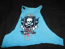 Remera Crop Top Musculosa Azul Calavera Hot Wheels Chicas