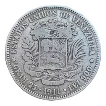 Moneda De 5 Bolívares De 1911 Fuerte De Plata Venezuela