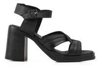 Sandalias Mujer Batistella Cintas Cruzadas Cuero Negro Taco