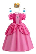 Vestido Princesa Peach Con Aretes Niñas Mario Bros