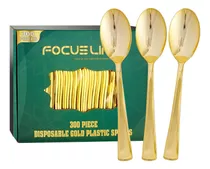 Focusline Paquete De 300 Cucharas Desechables De Plstico Dor