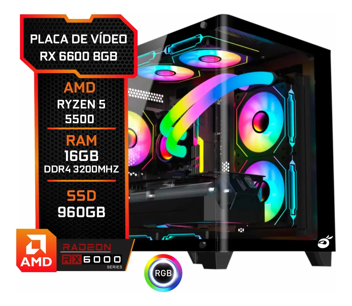 Pc Gamer Ryzen 5 5500 Rx 6600 | Mercado Livre
