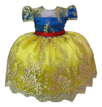 Vestido Infantil Festa Branca De Neve Realeza Com Coroa2201