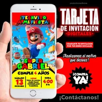 Tarjeta Invitacion Digital Super Mario / Diseño E Impresión 