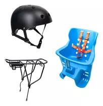 Silla Para Bebe + Parrilla Bicicleta  + Casco Negro / Force