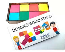 Dominó Jogo Educativo Pedagógico Cores 28pcs Madeira Mdf