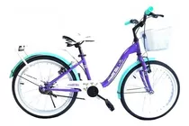 Bicicleta Paseo Femenina Power Bike Lady R20 Frenos V-brakes Color Morado/turquesa Con Pie De Apoyo