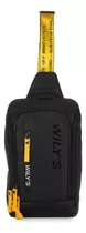 Mochila Cruzada Negro Con Amarillo Cierre Frontal Wilys Diseño De La Tela Liso