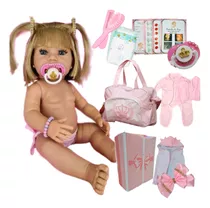 Boneca Tipo Reborn Bebê Realista+ Kit Acessórios 14 Itens