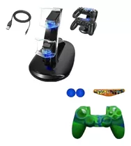 Cargador Control Ps4 Cargador Doble Ps4 + Silicona + Grips