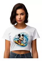 Camiseta Cropped Bco Mickey Mouse Surf Onda