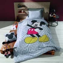 Edredom Plush Percal Solteiro Disney + Porta Travesseiro