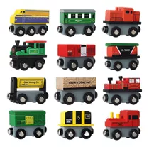 12x Colección De Trenes Magnéticos De Madera Ferroviarios