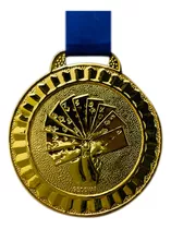 Medalha 45mm Baralho Carta Ouro Prata Bronze + Fita Azul