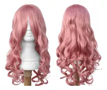 Peruca Cosplay Rosa Milkshake Cacheada C/ Franja Wig Anime