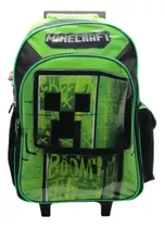 Mochila Con Carro Minecraft 18 Cresko- Art. M310 Color Verde Diseño De La Tela Estampado Minecraft