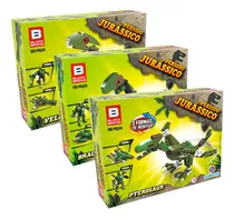 Kit 3 Blocos De Montar Dinossauro Brinquedo Infantil