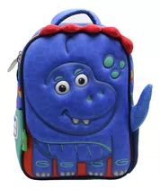 Mochila Escolar Cresko Mundo Dino 12p Infantil Jardin Color Azul