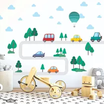  Kit Autos Autitos Arboles Ruta Vinilo Infantil Decoración 