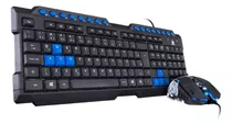 Kit Mouse Gamer Óptico Led Azul 2400dpi Cabo 1,8m + Teclado