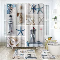 Artsocket Juego De 4 Cortinas De Ducha Collage Summer Sea S