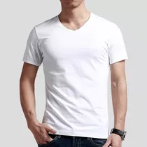 Camisetas Cuello En V Blanca - Algodón 180 Grs.unisex Docena