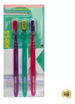 Escova Dental Kess Pro 6580 Extra Macias - 3 Unidades Cor Roxa Verde Rosa