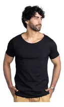 Camiseta Camisa Gola Canoa Aberta Masculina Slim Básica