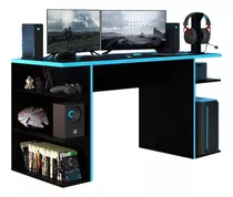 Escritorio Gamer Madesa Mesa Para Computador Gamer 9409 Mdp De 136cm X 75cm X 60cm  Negro Y Azul