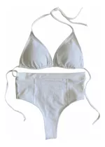 Bikini Mujer Malla Tiro Alto Blanca Taza Soft Talle 90