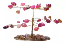 Árvore Bonsai Dourada Em Mini Pedras De Ágata Rosa 80g 10cm 