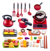 61 Piezas Juguetes De Cocina Para Ninos Utensilios Cocina Comida Color Rojo